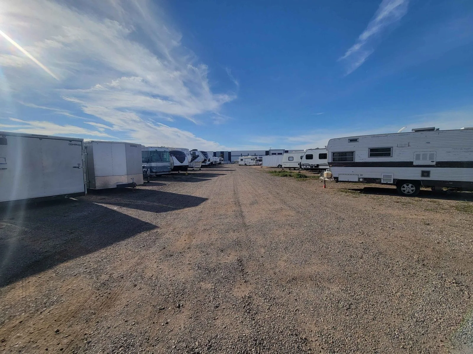 RV storage row at Lock N Key Storage in El Mirage