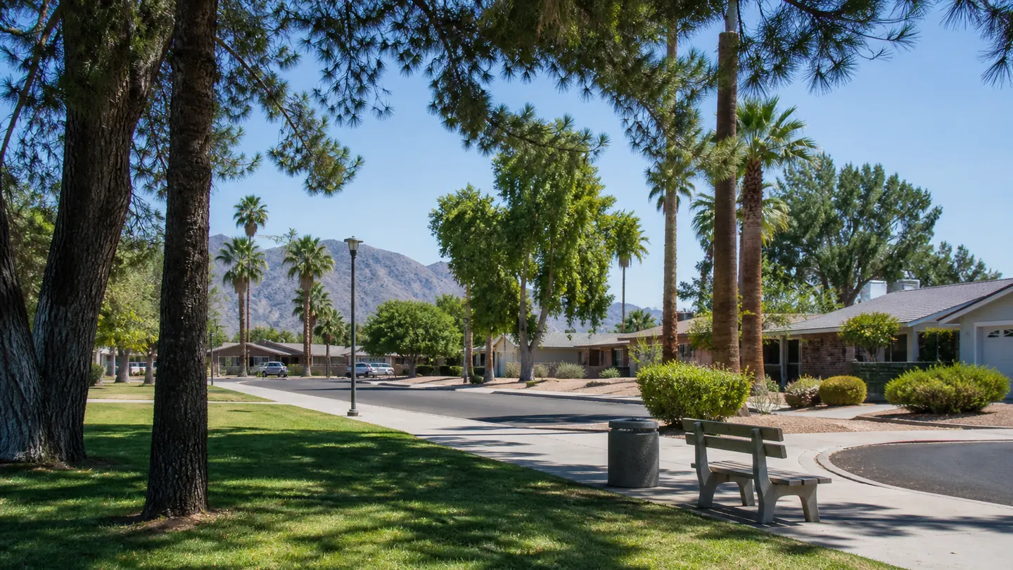 Neighborhood park and streetscape in Youngtown, Arizona